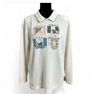 TEDDI Vintage Cream Sweatshirt with Floral and Cat Design Long Sleeves M-S